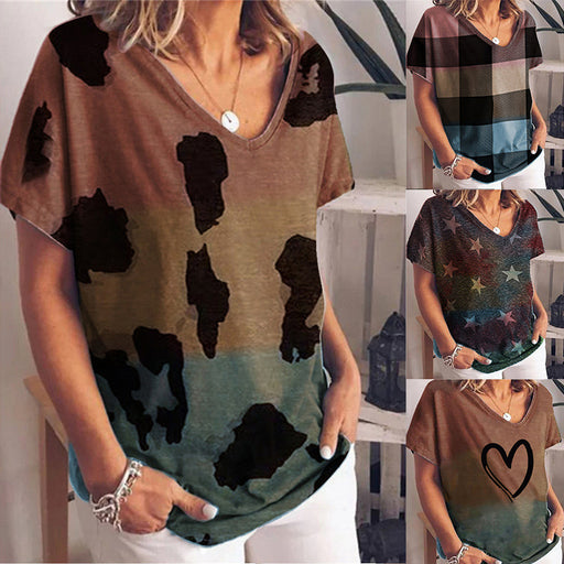 New Gradient Color Printing Short-Sleeved Large Size Loose Women's T-Shirt Tops Women